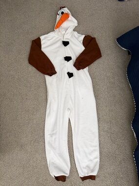 Olaf Onesie Costume with Brown Sleeves and Orange Nose